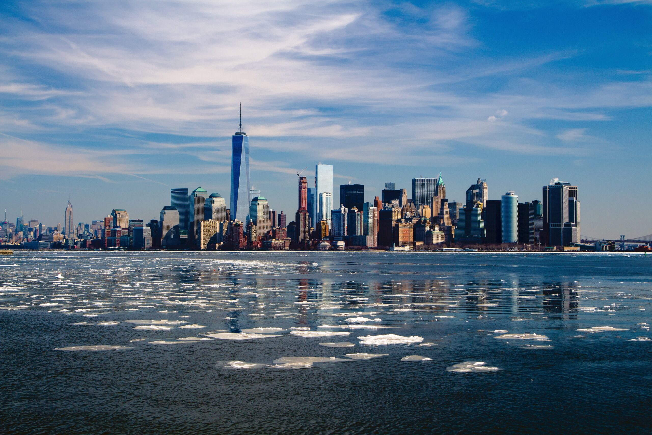 looking across the river at lower Manhattan